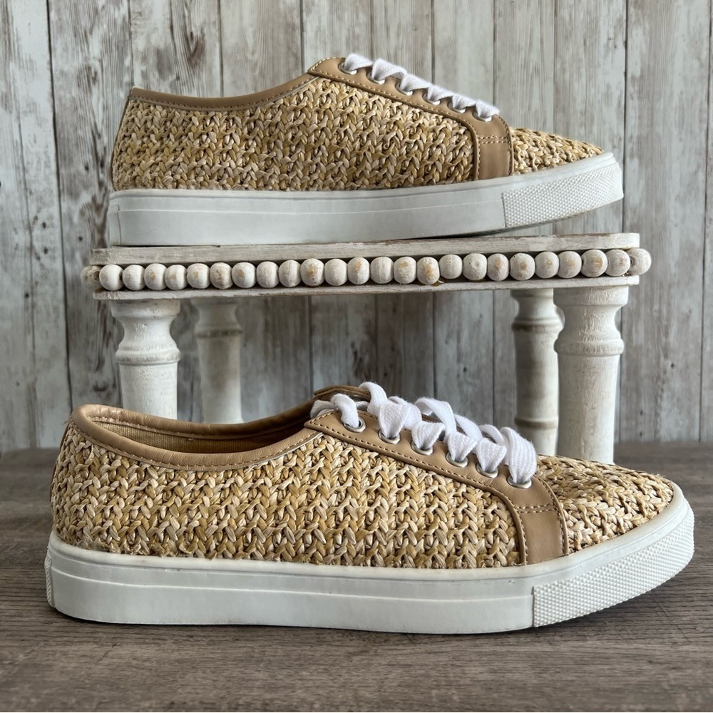 Elie Tahari Women's Raffia Tan Woven Sneakers Size 6.5